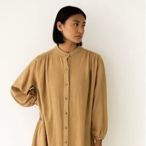 Na Nin Gloria Waffled Cotton Tan Button Front Flowy Blouse Top Size 1